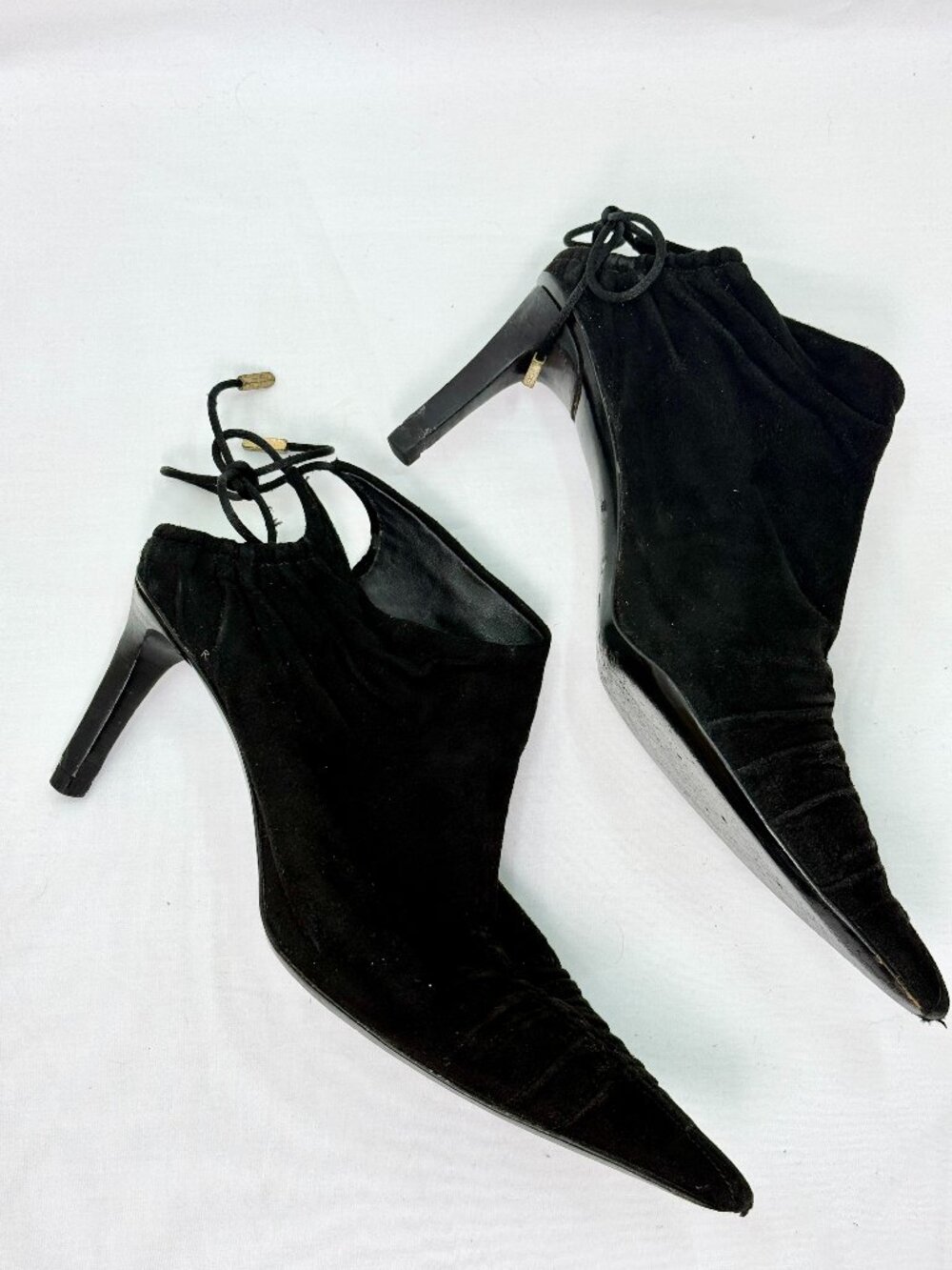 Gucci by Tom Ford 2004 Vintage Black Suede Ruched Ankle Heels – EU 36.5C - Picture 2 of 8